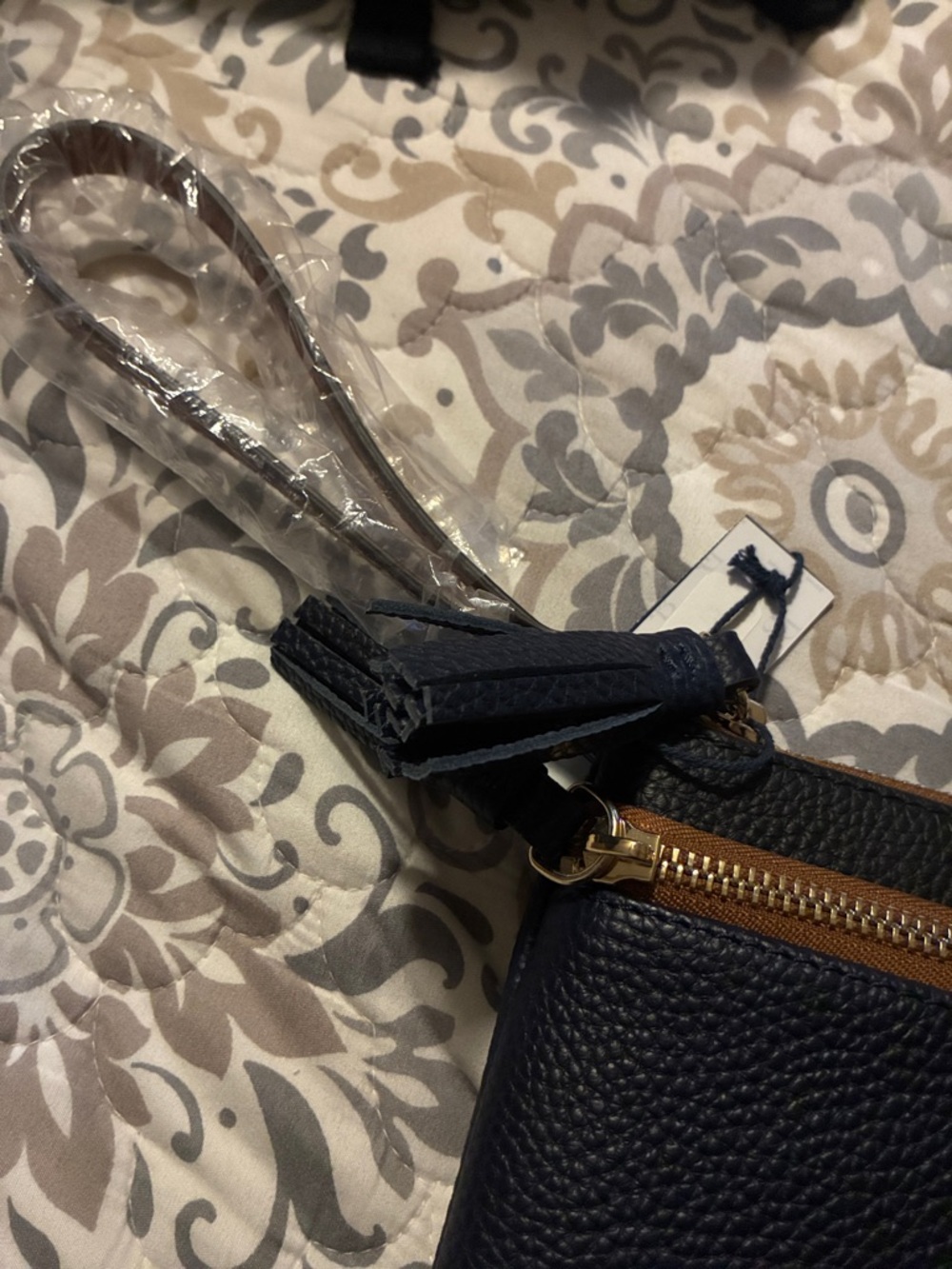 Dooney & Bourke Navy Leather Wristlet with Cream Star H Patch - Picture 4 of 5